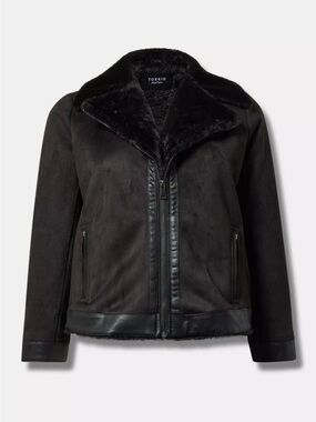 Faux suede fur lined moto jacket